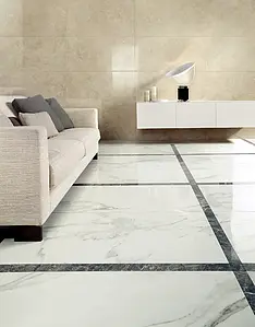 Background tile, Effect calacatta, Color white, Unglazed porcelain stoneware, 60x120 cm, Finish polished